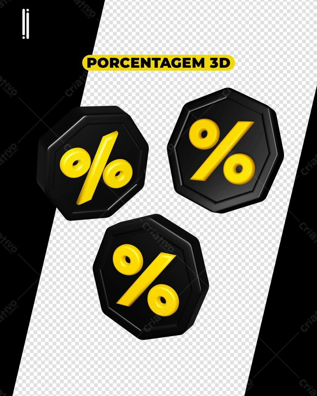 Selo 3D promocional preto e amarelo octogonal