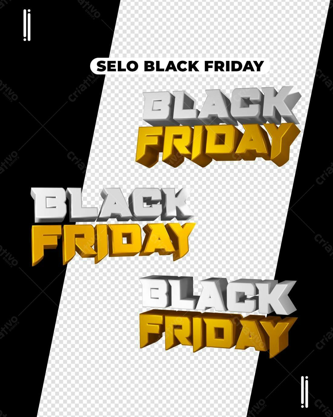 Selo 3D Black Friday branco e dourado