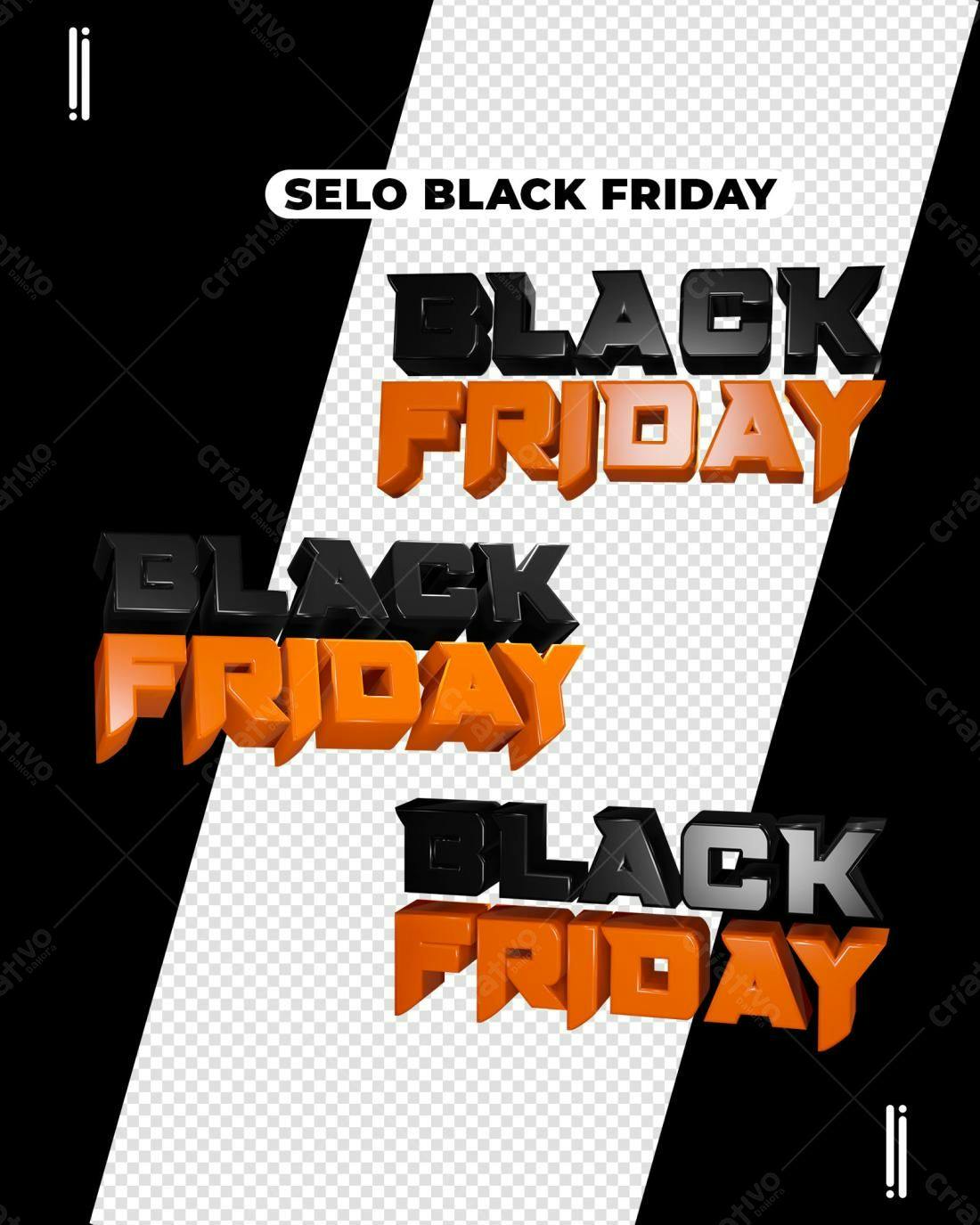 Selo 3D Black Friday 3D preto e laranja