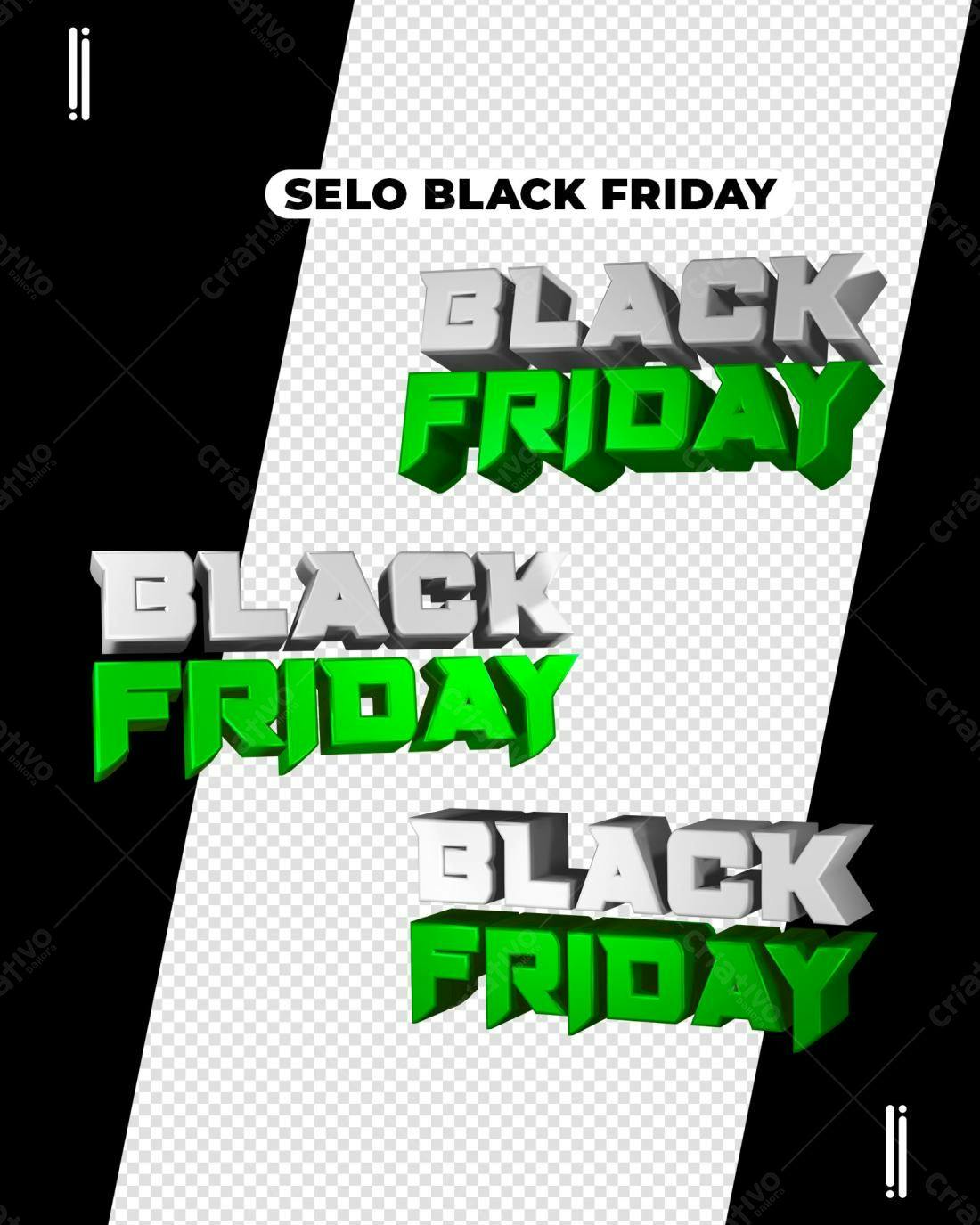 Selo 3D Black Friday verde e branco tridimensional