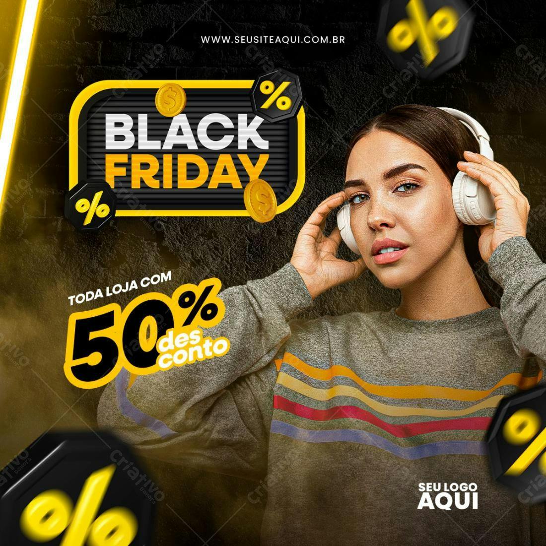 Flyer Black Friday 50% Off PSD Editável