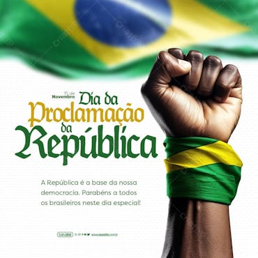 Feed dia da proclamação da república parabéns a todos os brasileiros, psd editável