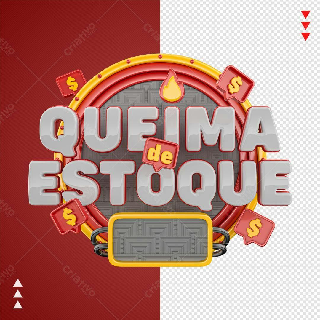 Selo 3D promocional queima de estoque vermelho e amarelo