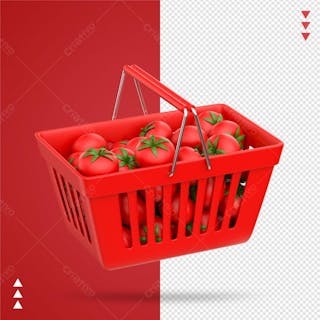 Cesta de mercado com tomates 3d