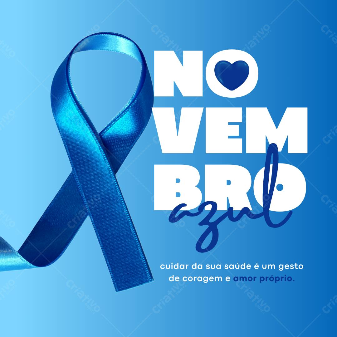 Post Instagram Novembro Azul com fita azul Editável no Canva