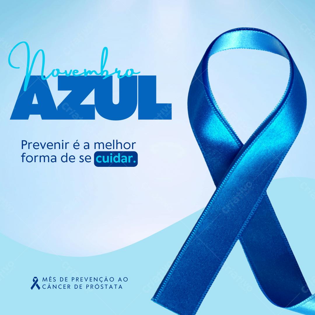 Post Instagram Novembro Azul com fita azul Editável no Canva