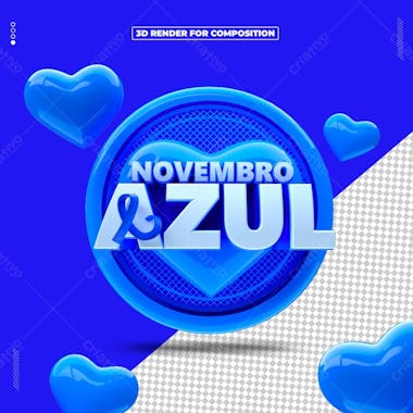 Selo 3d novembro azul para composição