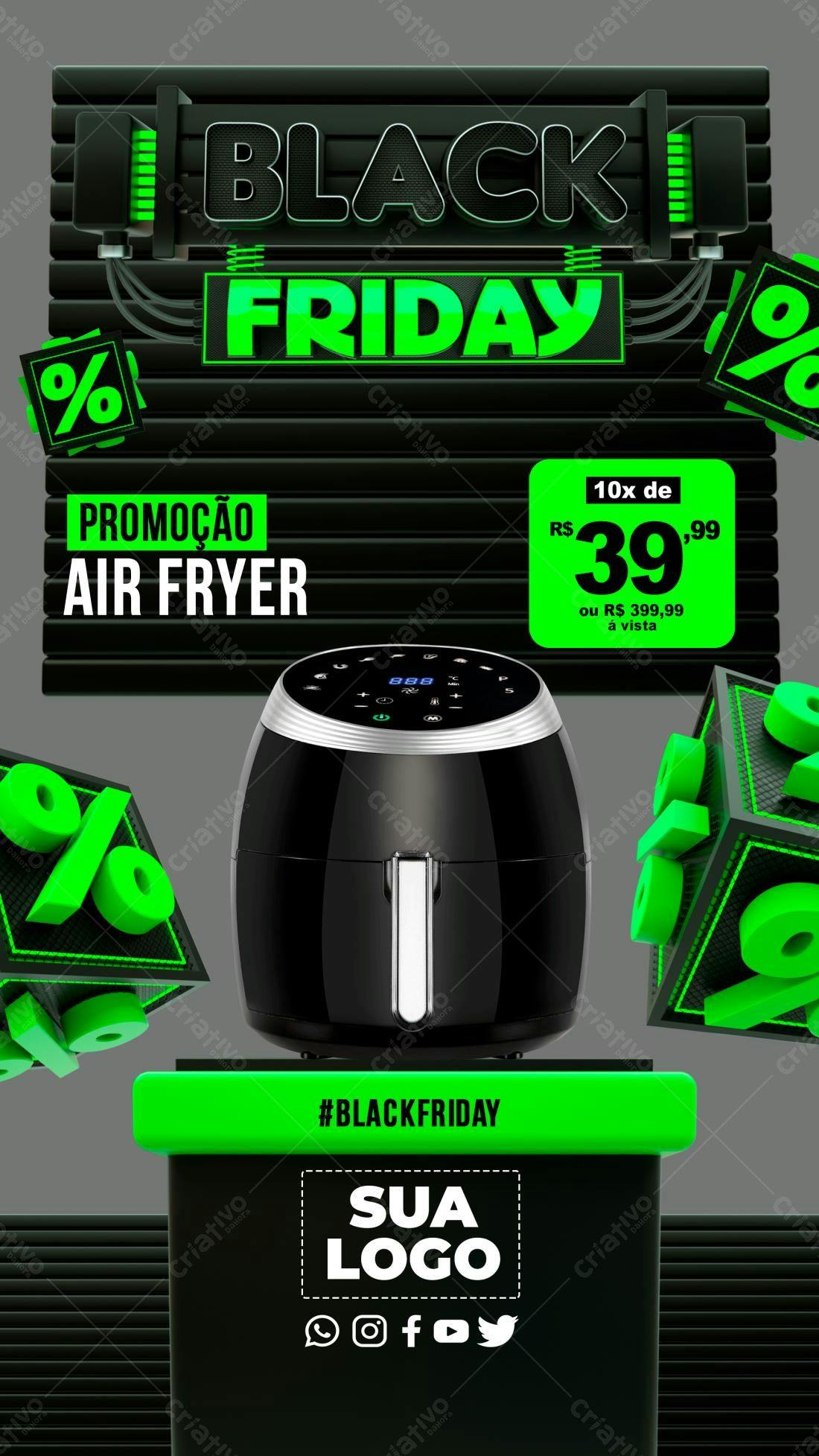 Flyer Black Friday Air Fryer PSD Editável