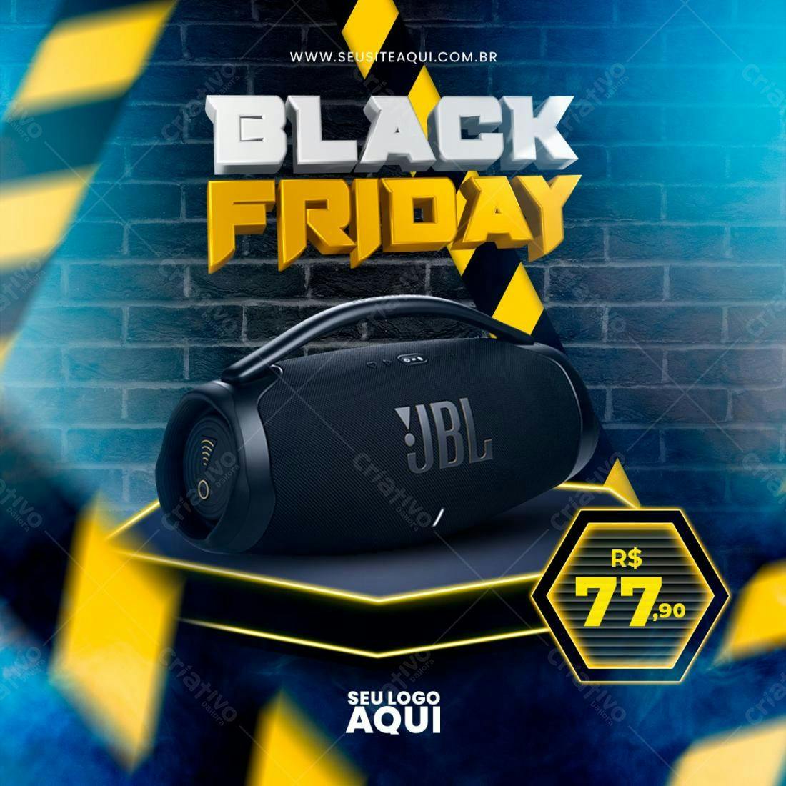 Flyer Black Friday com Caixinha JBL PSD Editável