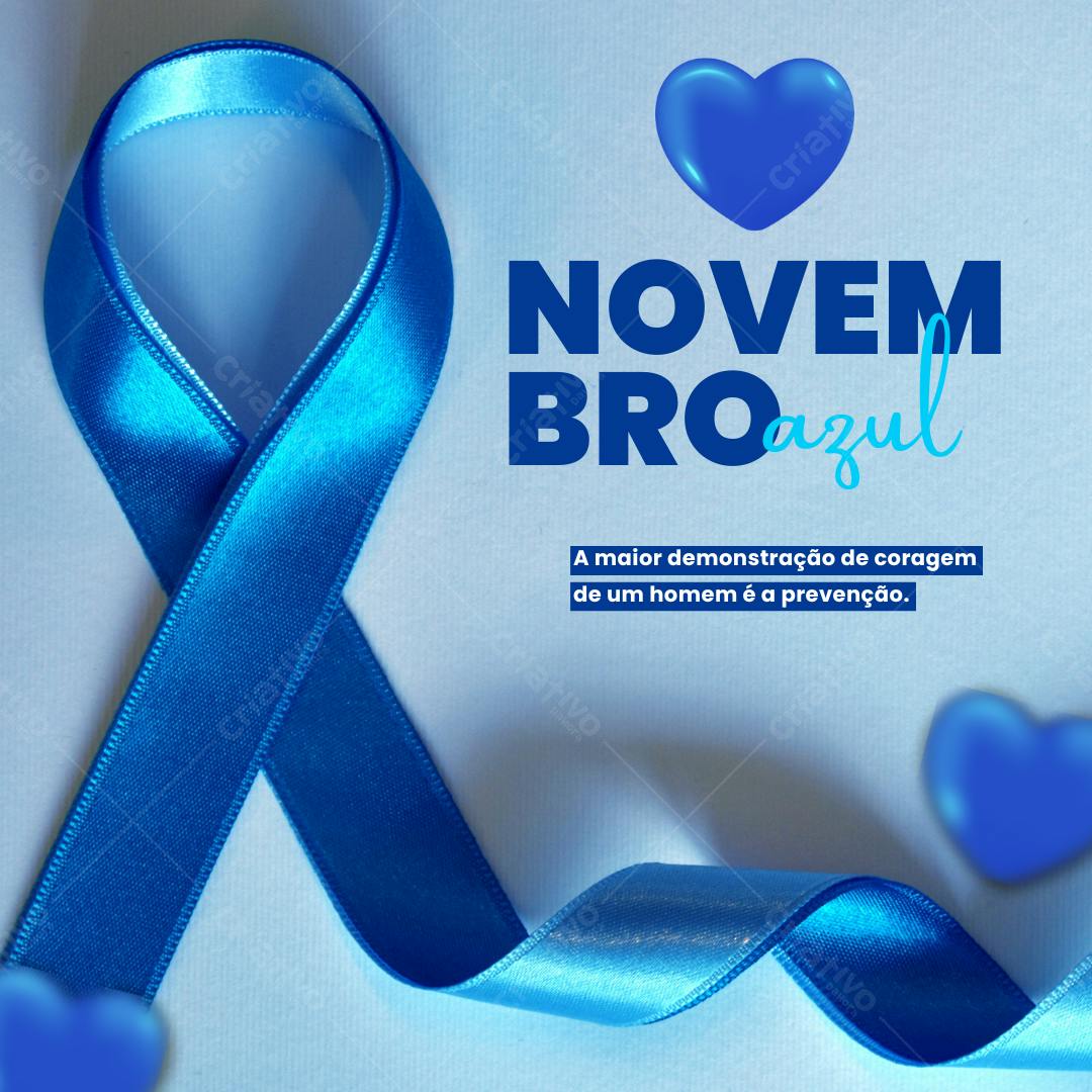 Post Instagram Novembro Azul com fita azul Editável no Canva