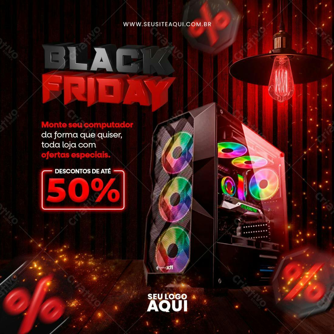 Flyer Black Friday com Computador Gamer RGB PSD Editável