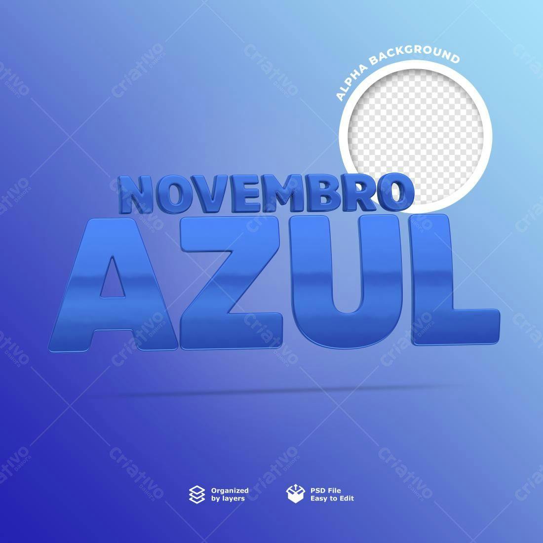 Selo 3D Novembro Azul metálico azul