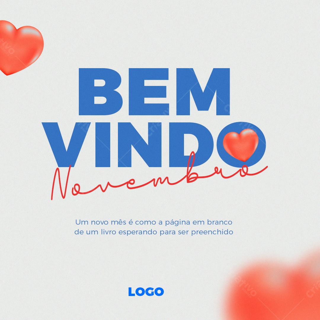 Post para Boas Vindas Novembro PSD Editável