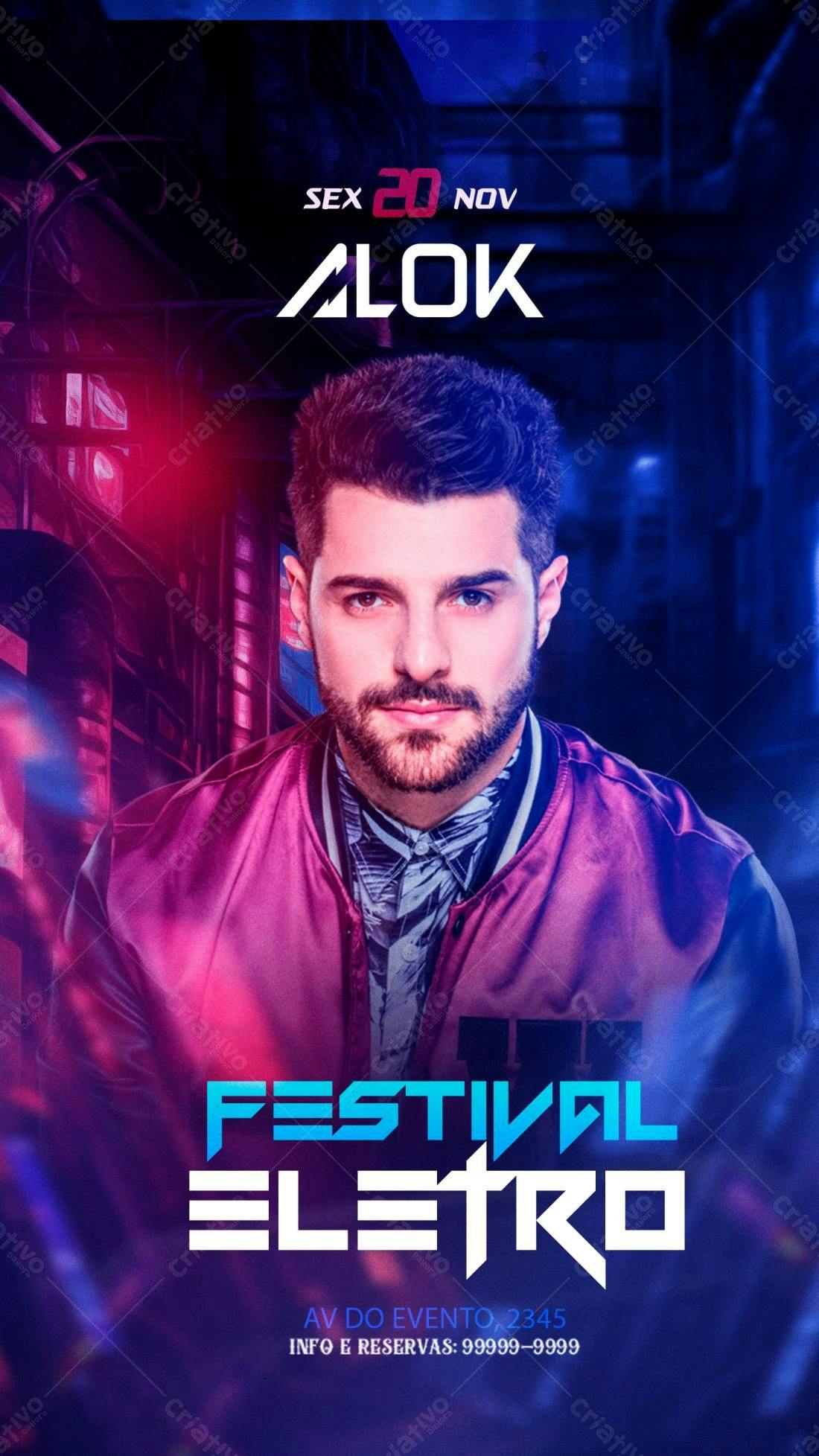 Flyer Festa Eletrônica com Alok PSD Editável