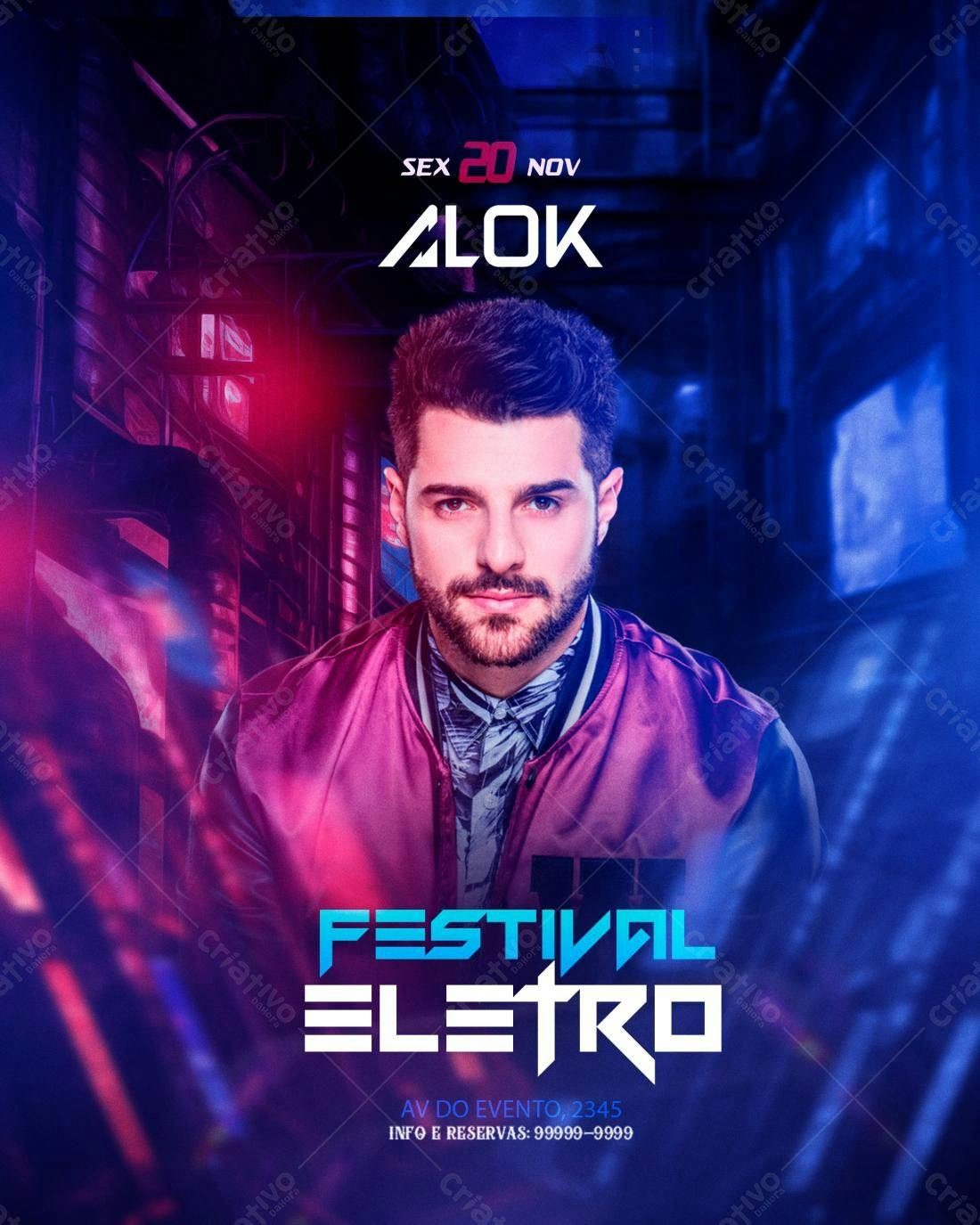 Flyer para Festa Eletrônica com Alok PSD Editável