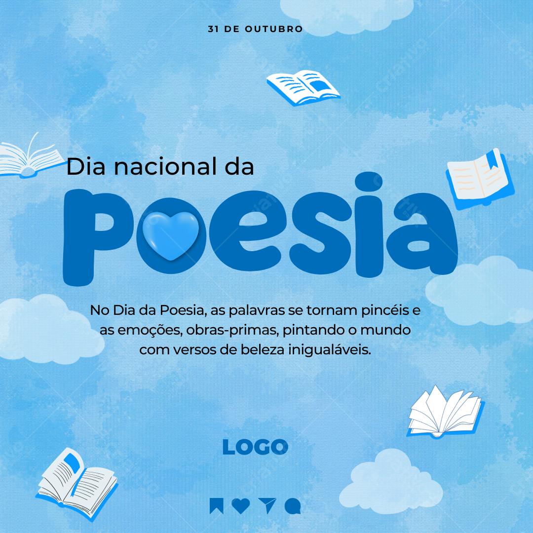 Post Instagram Dia Nacional da Poesia azul claro Editável no Canva