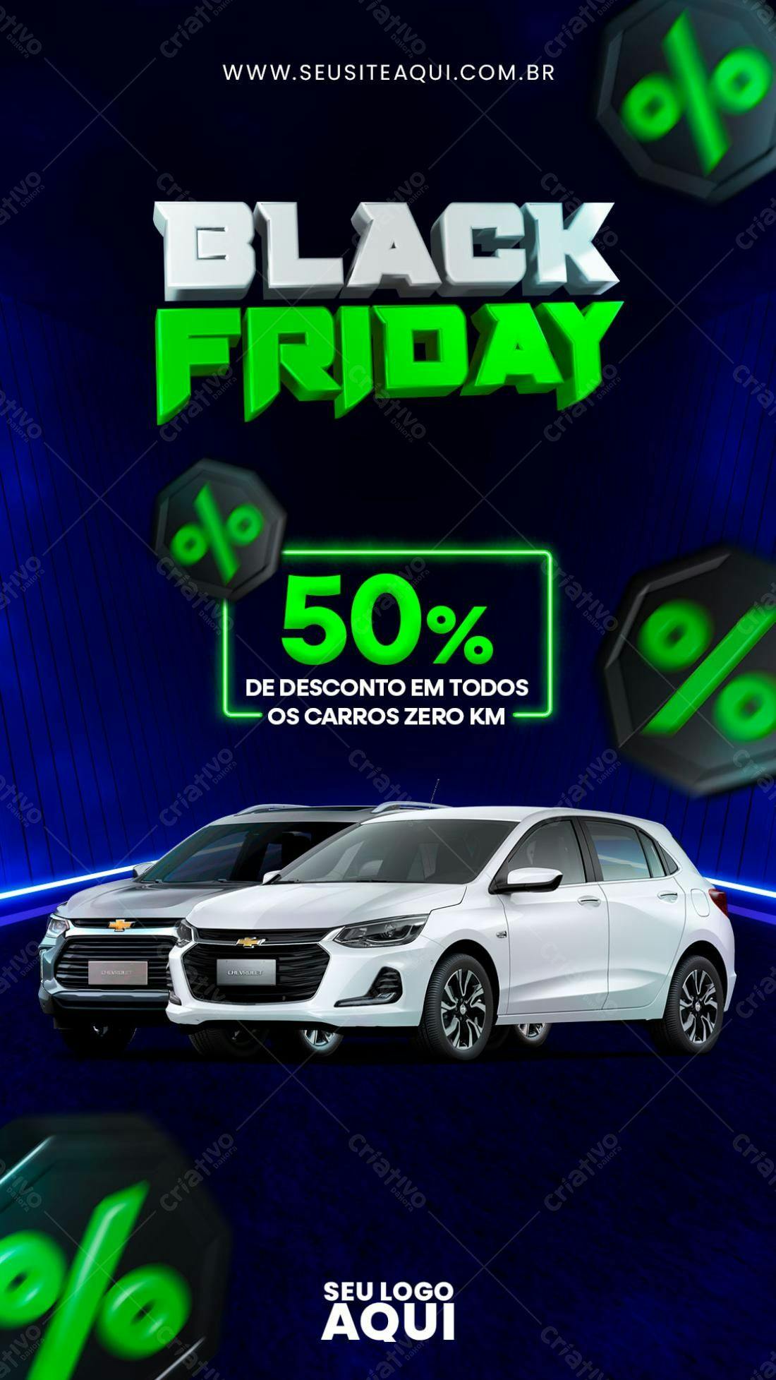 Flyer Black Friday 50% Desconto em Carros Zero KM PSD Editável