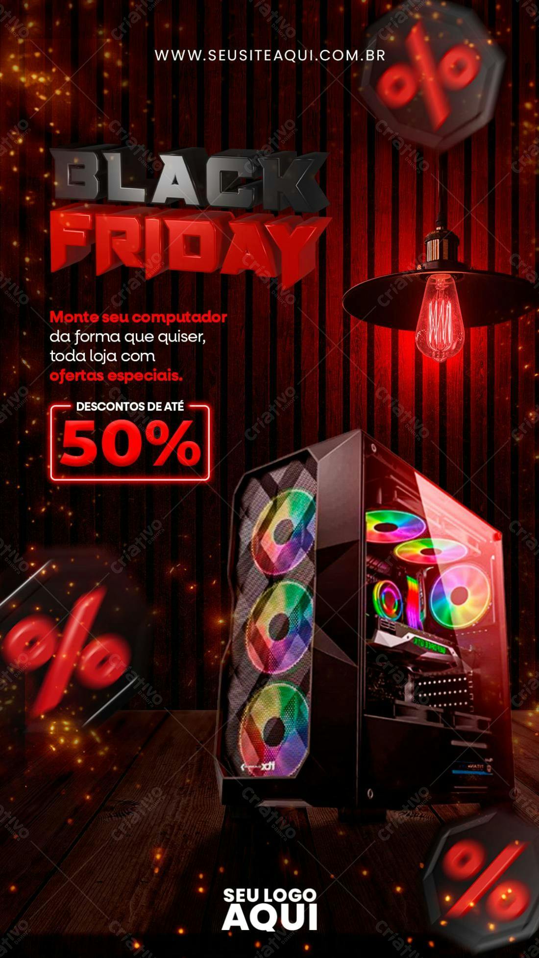 Flyer Black Friday para Promoção de Computadores PSD Editável
