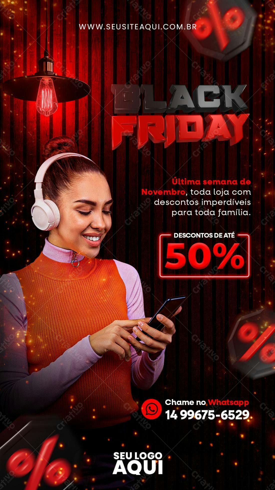 Flyer Black Friday com 50% de Desconto PSD Editável