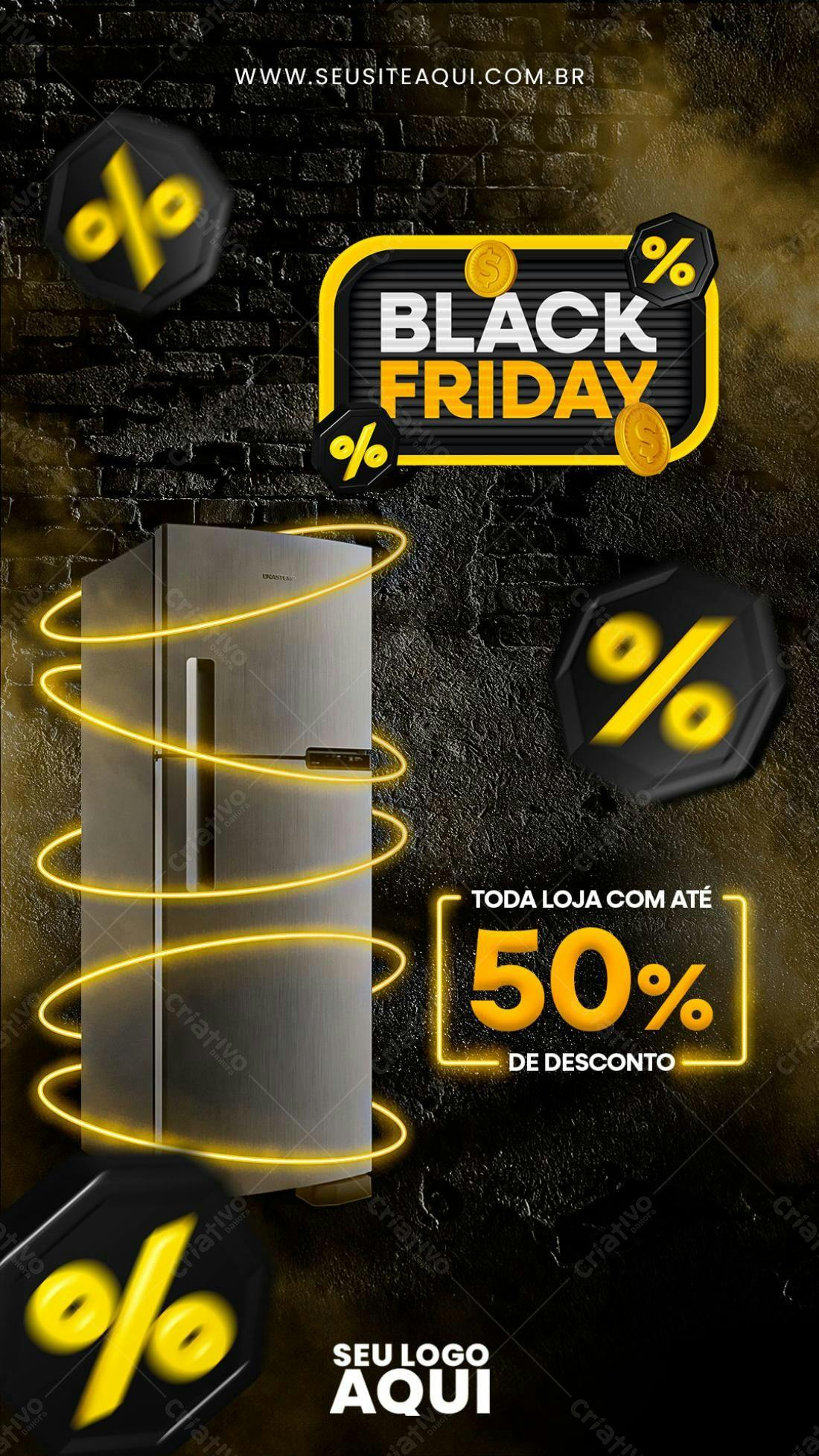 Flyer Black Friday com Geladeira PSD Editável