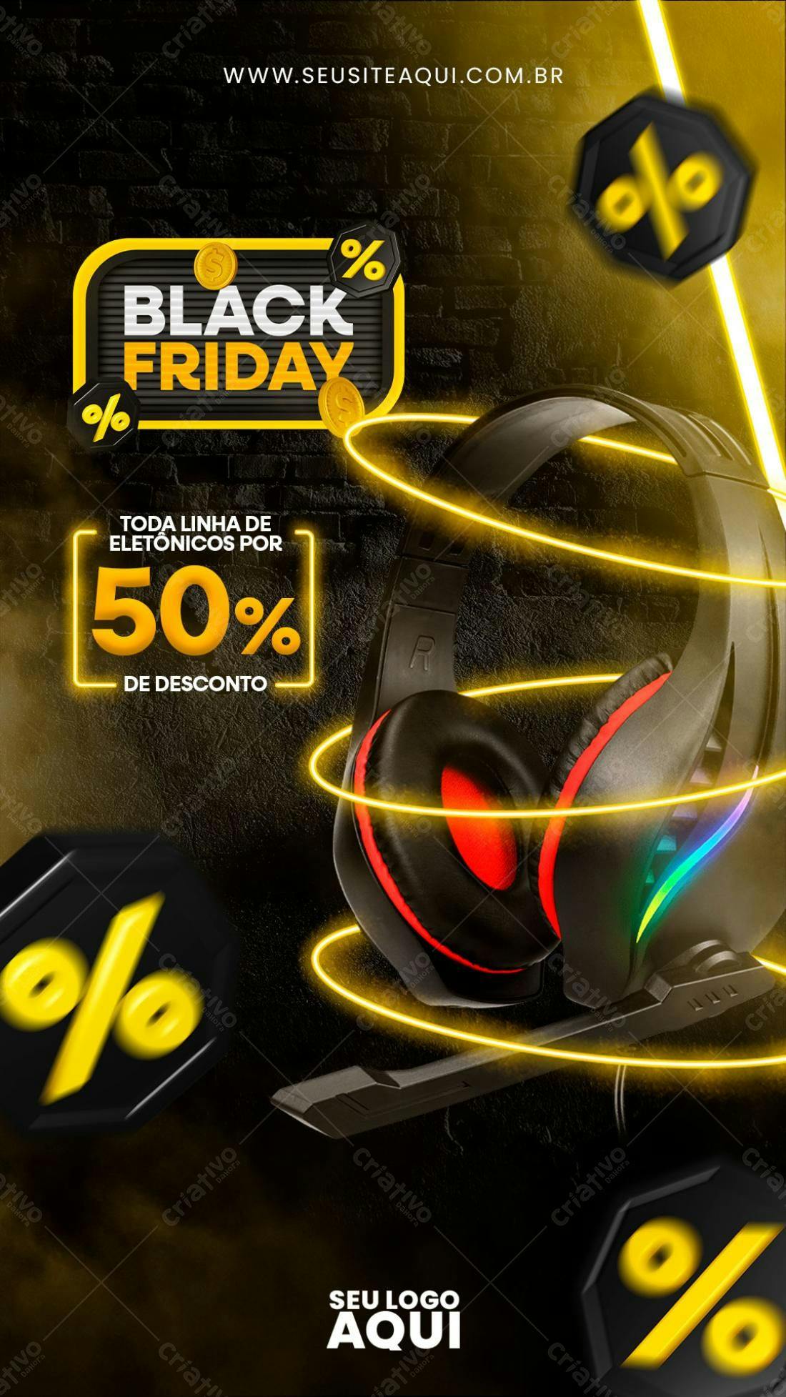 Flyer Black Friday com Headset Gamer PSD Editável