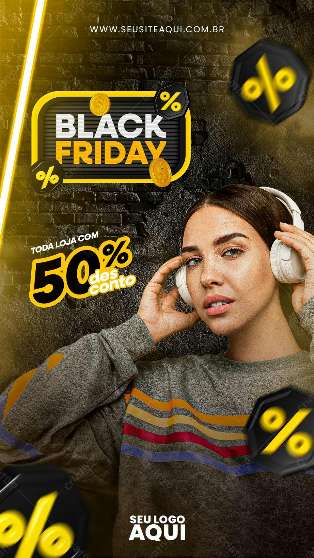 Flyer Black Friday 50% Desconto PSD Editável