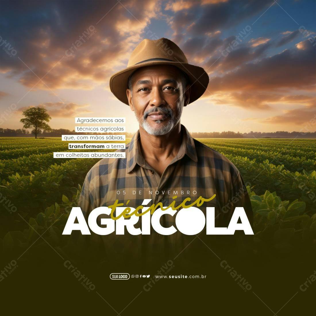 Postagem Dia do Técnico Agrícola PSD Editável