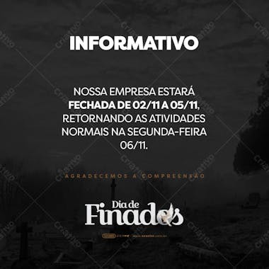 Feed comunicado funcionamento dia dos finados retornaremos na segunda feira