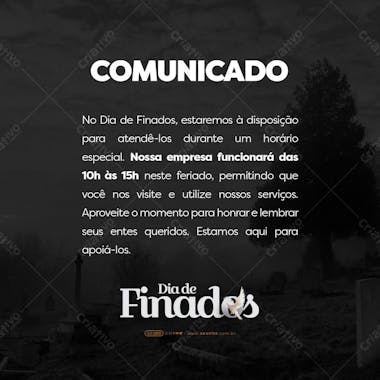 Feed comunicado funcionamento dia dos finados aproveite para lembrar de seus entes queridos