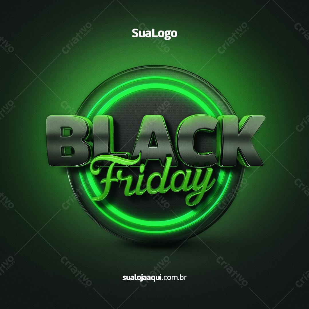 Selo 3D promocional Black Friday verde e preto
