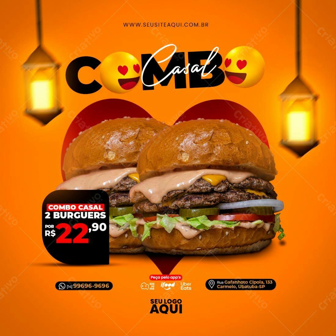Flyer Combo Casal de Hambúrgueres PSD Editável