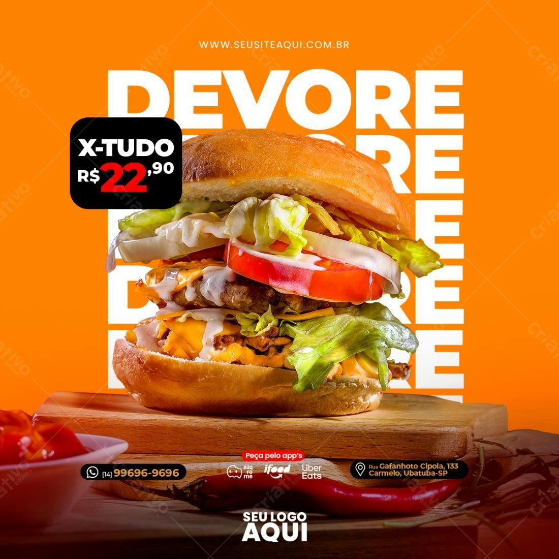 Postagem Instagram Lançamento X-Tudo Burger PSD Editável