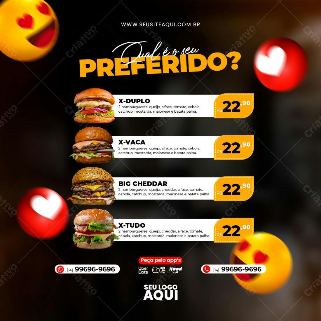 Flyer para Cardápio de Hambúrguer PSD Editável