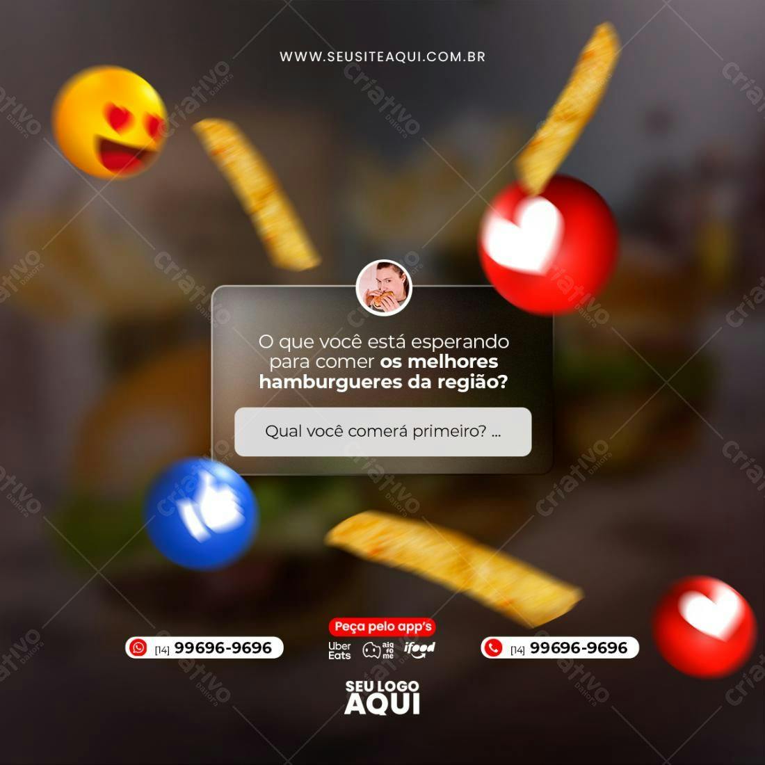 Post para Redes Sociais Hamburgueria PSD Editável