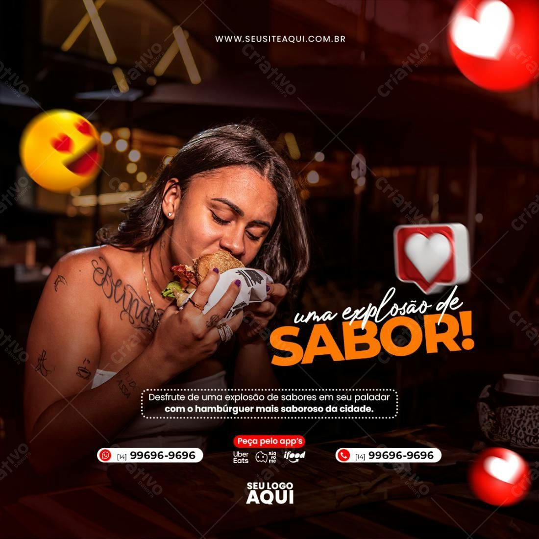 Post para Redes Sociais Hambúrguer PSD Editável