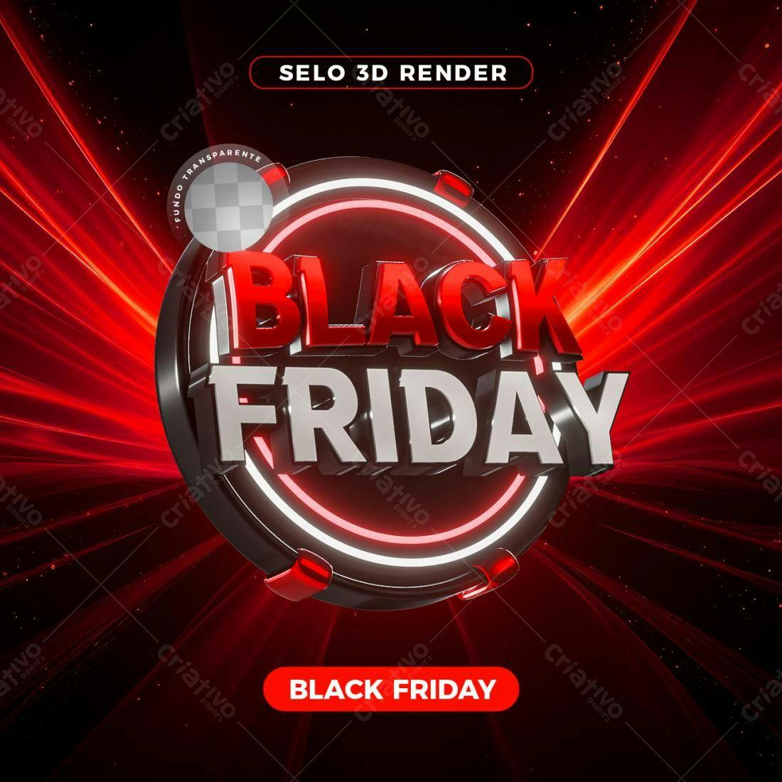 Selo 3D Black Friday Vermelho e Preto Metalizado