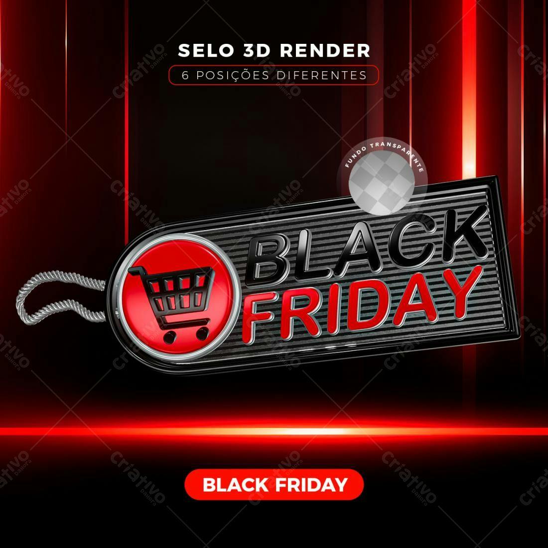 Selo 3D Black Friday vermelho e preto metalizado