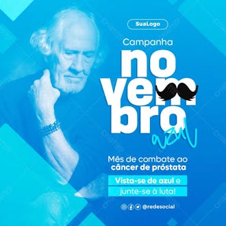 Mês de combate ao câncer de próstata novembro azul psd editável feed post social media