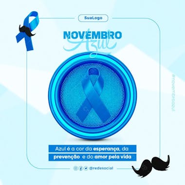 Novembro azul cor da esperança, da prevenção e do amor pela vida psd editável