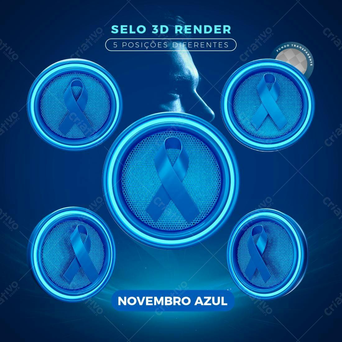Selo 3D Novembro Azul Circular Neon Azul