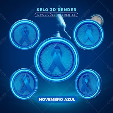 Selo 3d mês de combate ao câncer de próstata novembro azul social media psd fundo transparente