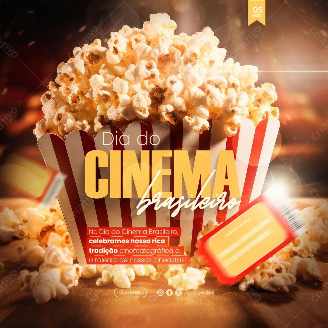 Flyer Dia do Cinema Brasileiro PSD Editável
