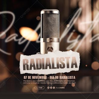 Parabéns aos radialistas por sua dedicação em comunicar dia do radislista 7 de novembro psd social media post