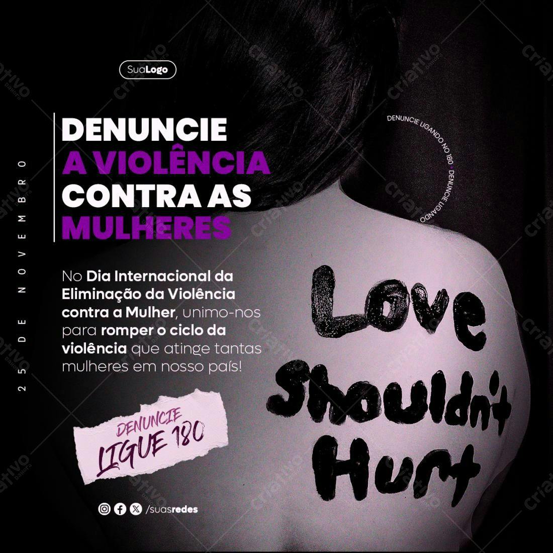 Post para o Dia Internacional da Eliminação da Violência contra a Mulher PSD Editável