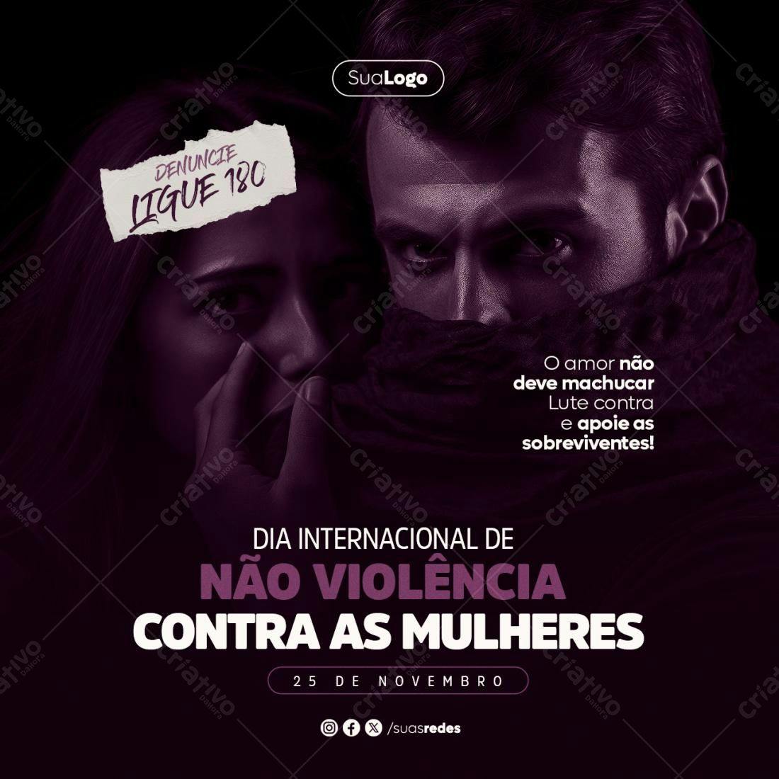 Post para o Dia Internacional da Não Violência Contra as Mulheres PSD Editável