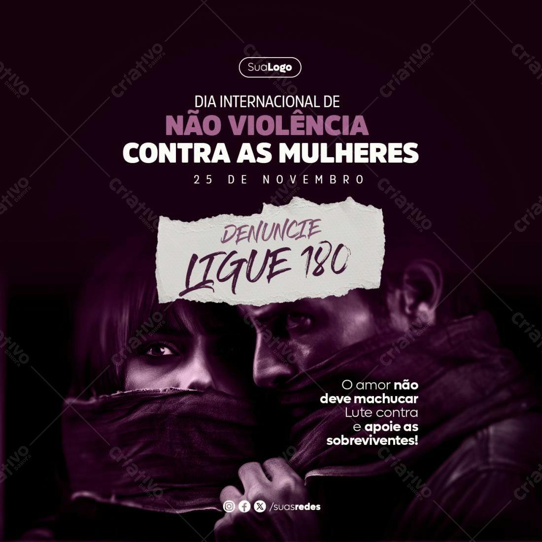 Post para o Dia Internacional da Não Violência contra as Mulheres PSD Editável