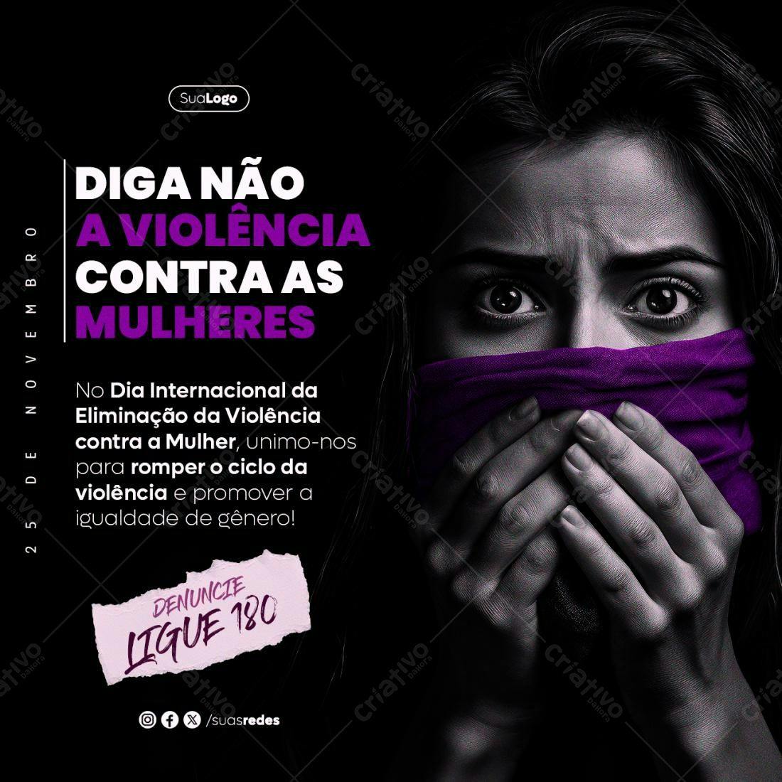 Post para o Dia Internacional da Eliminação da Violência contra a Mulher PSD Editável