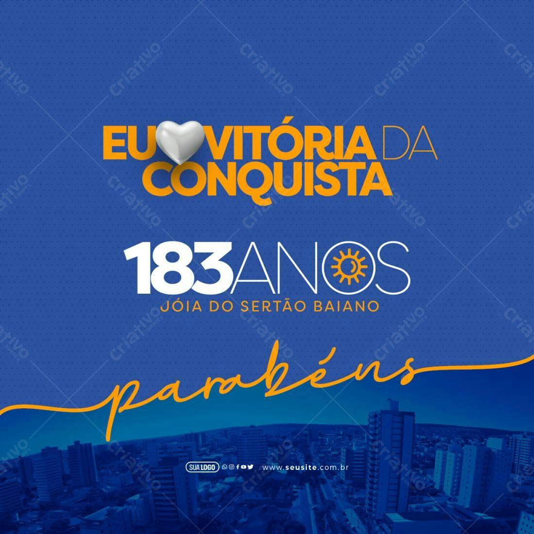 Postagem Aniversário Vitória da Conquista 183 anos PSD Editável