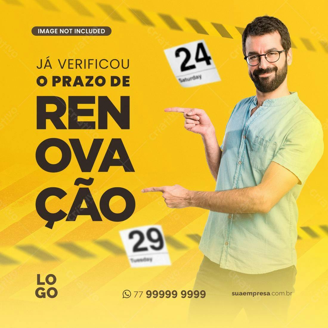 Post para Redes Sociais Lembrete Renovação PSD Editável