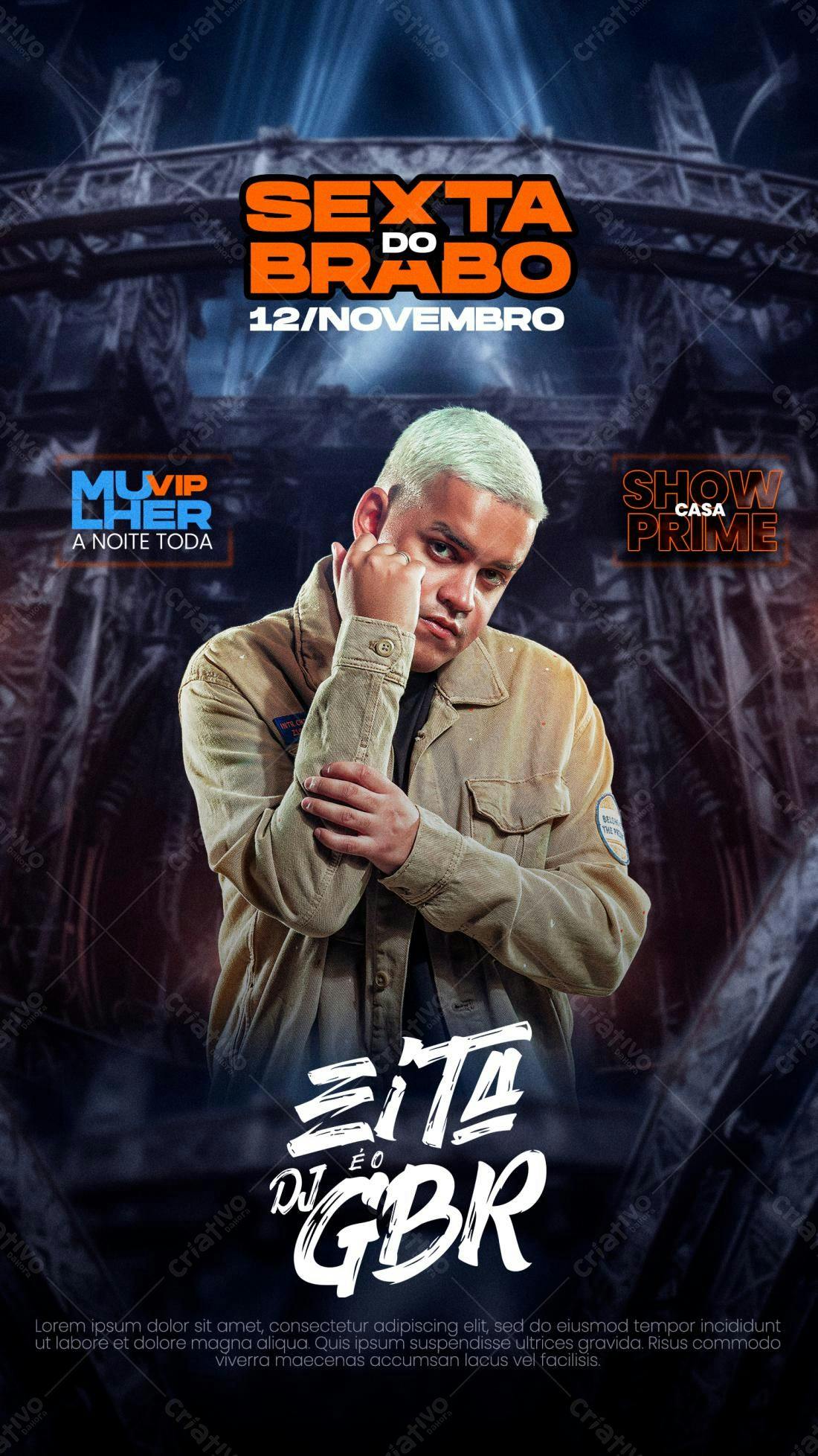 Flyer Festa DJ GBR Sexta do Brabo PSD Editável